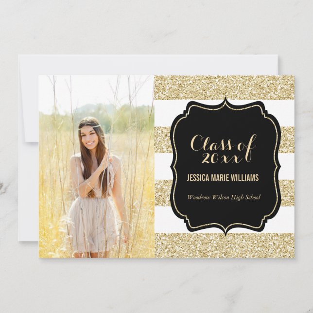 Gold Glitter Graduation Party Invitations (Front)