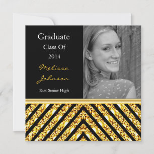 Gold Glitter Graduation Photo Invitation