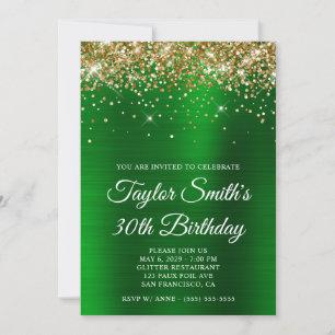 Gold Glitter Green Glam 30th Birthday Invitation