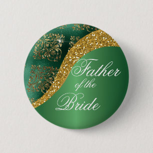 Gold Glitter Green Metallic Father of the Bride 2 Inch Round Button