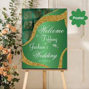 Gold Glitter Green Metallic Wedding Welcome Poster