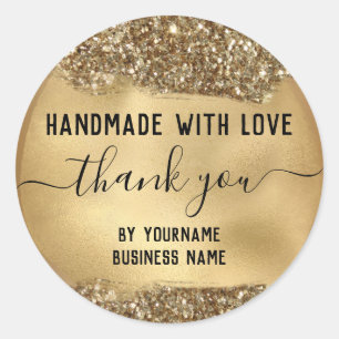 Gold Glitter handmade thank you Classic Round Sticker