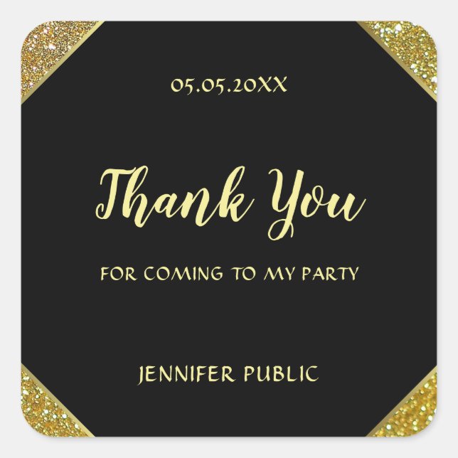 Gold Glitter Handwriting Thank You Script Template Square Sticker (Front)