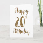 Gold Glitter Happy 20th Birthday Card<br><div class="desc">Gold glitter 20th birthday card for granddaughter, daughter, niece etc. The front features a gold glitter typography design and the inside card message can be personalized if wanted. Please note there is not actual glitter on this product but a design effect. This glitter twentieth birthday card would make a great...</div>