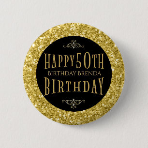 Gold Glitter Happy 50th Birthday Template 2 Inch Round Button
