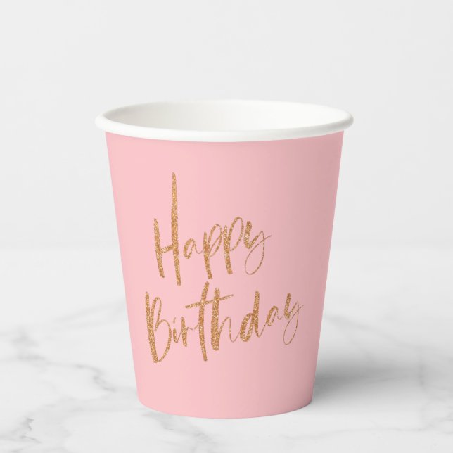 Gold Glitter Happy Birthday Paper Cups (Front)