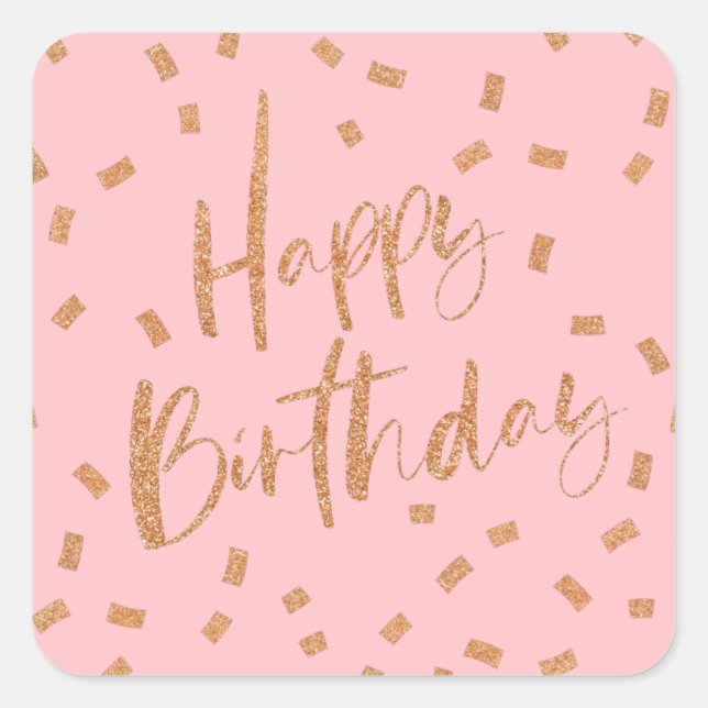 Gold Glitter Happy Birthday Square Sticker (Front)
