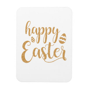 Gold Glitter Happy Easter Egg Magnet