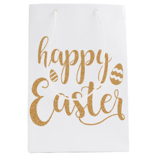 Gold Glitter Happy Easter Egg Medium Gift Bag