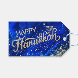 Gold Glitter Happy Hanukkah Gift Tag 