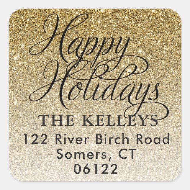 Gold Glitter Happy Holidays Address Seal (Front)