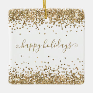 Gold Glitter Happy Holidays Sparkle and Shine Ceramic Ornament