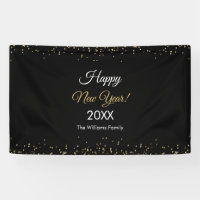 Gold Glitter Happy New Year Black Party