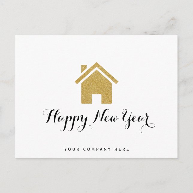 Gold Glitter Happy New Year Realty Postcard (Front)