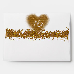 Gold Glitter Heart 15 Quinceincera Party Envelopes