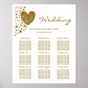 Gold Glitter Heart and Stars Wedding Poster