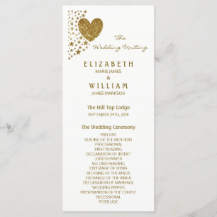 Gold Glitter Heart and Stars Wedding Program