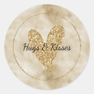 Gold Glitter Heart Classic Round Sticker