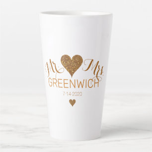 Gold Glitter Heart Couple Large Latte Mug