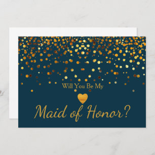 Gold Glitter Heart Faux maid of honor Invitation