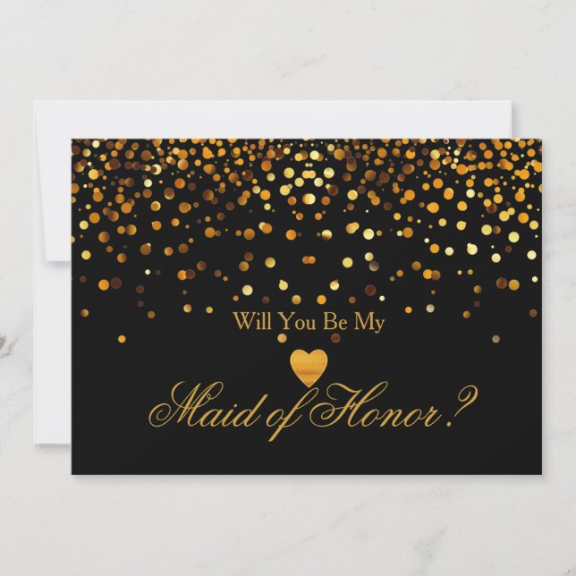 Gold Glitter Heart Faux maid of honour Invitation (Front)