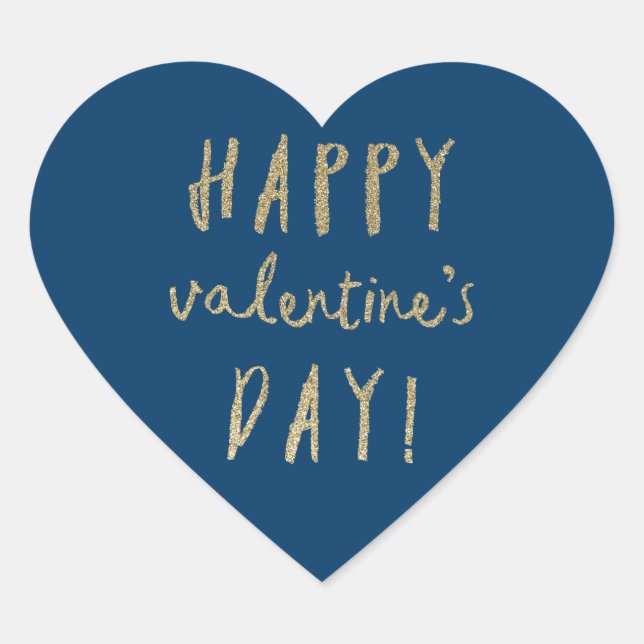 Gold glitter heart happy valentines day sticker (Front)