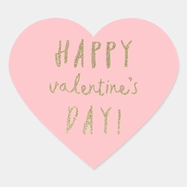 Gold glitter heart happy valentines day sticker (Front)