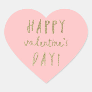 Gold glitter heart happy valentines day sticker