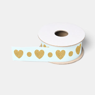 Gold Glitter Heart on Light Blue Grosgrain Ribbon