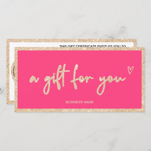Gold glitter heart pink logo gift certificate (Front/Back)