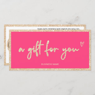Gold glitter heart pink logo gift certificate