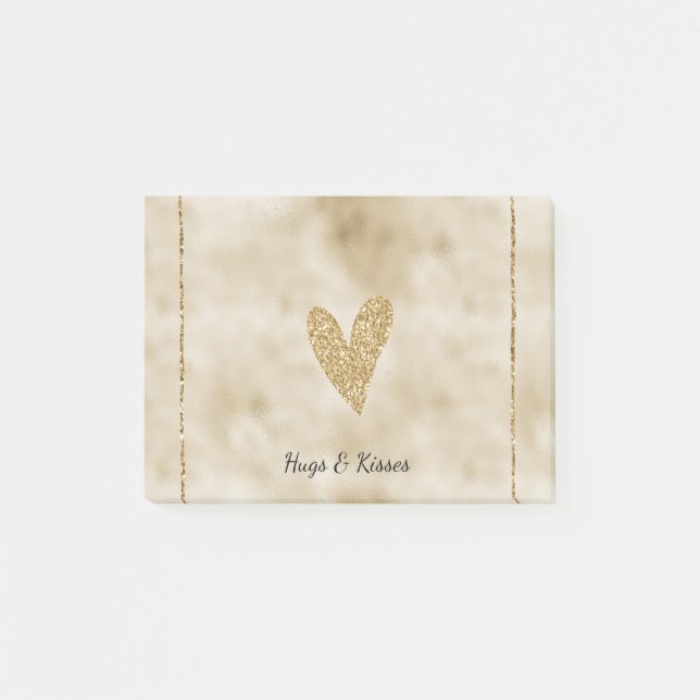 Gold Glitter Heart Post-it Notes (Front)