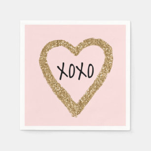 Gold Glitter Heart XOXO Napkin
