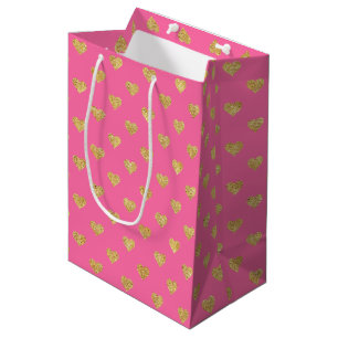 Gold glitter hearts medium gift bag