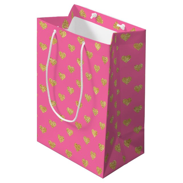 Gold glitter hearts medium gift bag (Front Angled)
