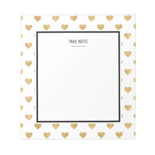 Gold glitter hearts notepad