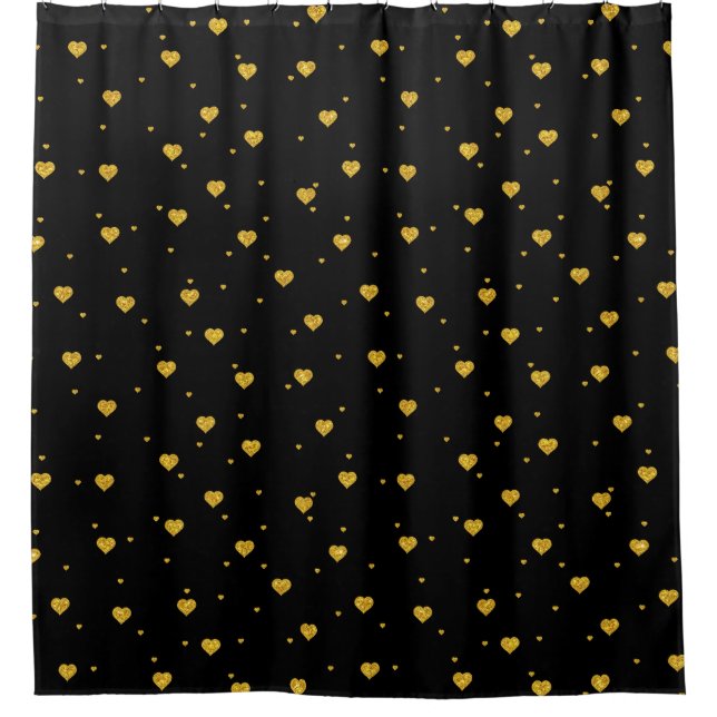 Gold Glitter Hearts On Black Background (Front)