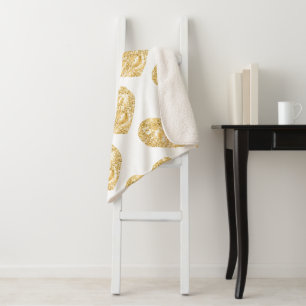Gold Glitter Hearts Pattern Sherpa Blanket