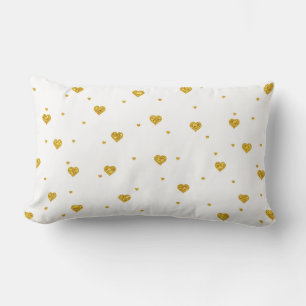 Gold Glitter Hearts Pattern White Background Lumbar Pillow