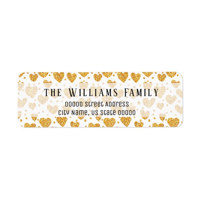 Gold Glitter Hearts Personalized Return Adress (Front)