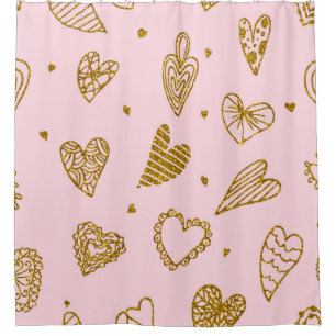 Gold glitter hearts: pink background pattern