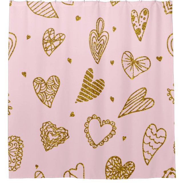 Gold glitter hearts: pink background pattern (Front)