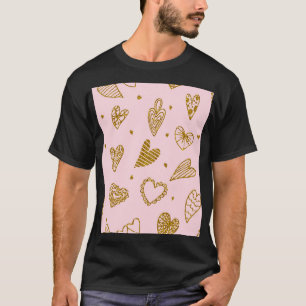Gold glitter hearts: pink background pattern T-Shirt