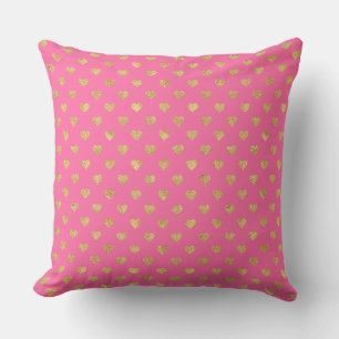 Gold glitter hearts throw pillow