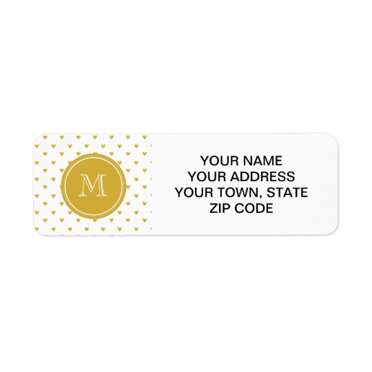 Gold Glitter Hearts with Monogram Return Address Label