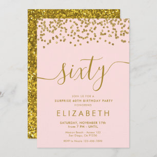 Gold Glitter Hello 60 Sixtieth Birthday Invitation