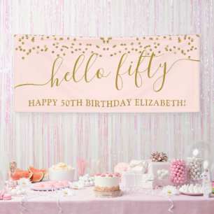 Gold Glitter Hello Fifty 50th Birthday Party Banner