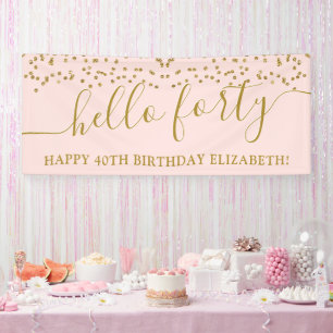 Gold Glitter Hello Forty 40th Birthday Party Banner
