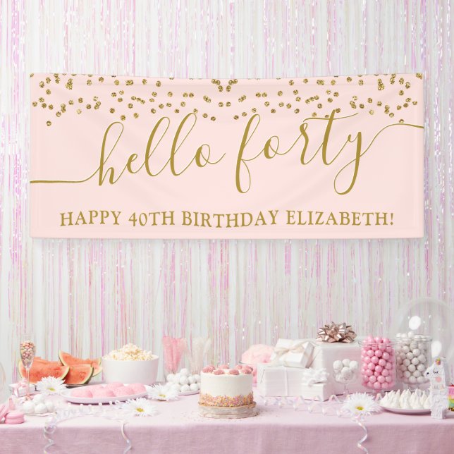 Gold Glitter Hello Forty 40th Birthday Party Banner (Party)