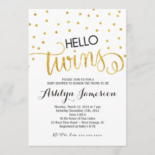 Gold Glitter Hello Twins Baby Shower Invitation